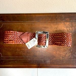 NWT Leather Belt w/ Tortoise Stone & Brass Buckle